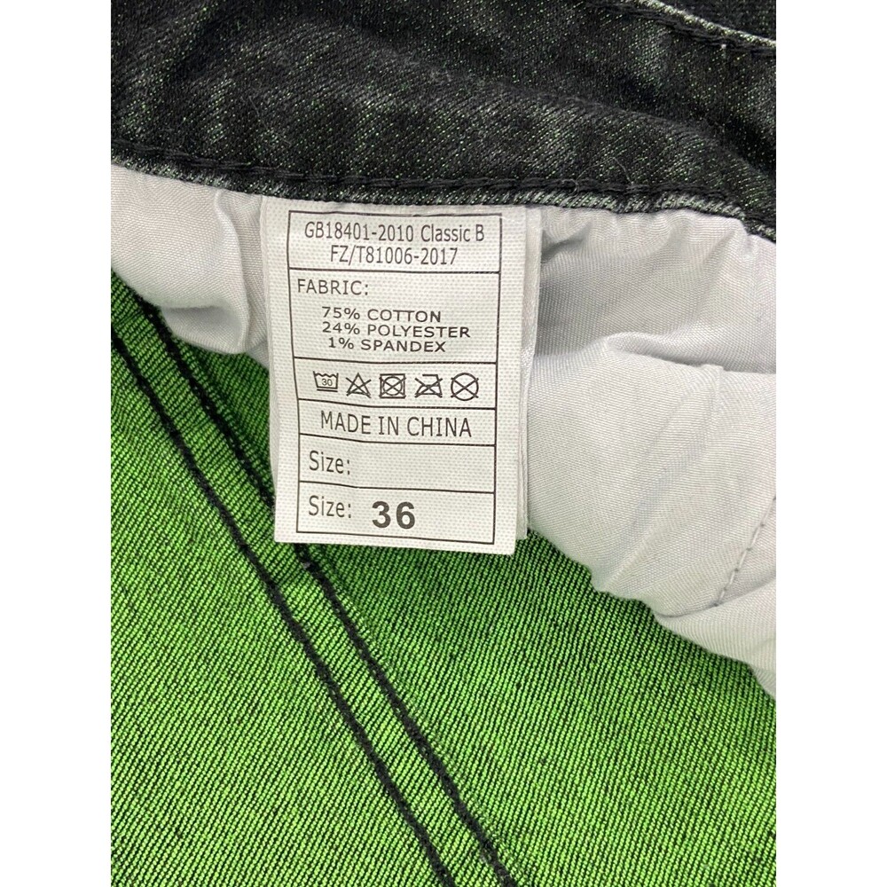 Men 36/29 Black Stretch Denim Jeans Green Distressed Urban Wear - Picture 9 of 9